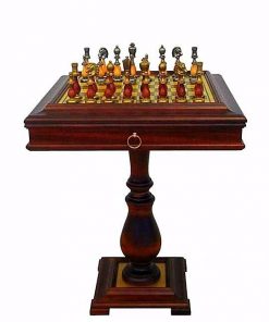 Schachensemble "Arabic Style" Schachtisch aus Holz und Messing & Schachfiguren aus Metall und Holz