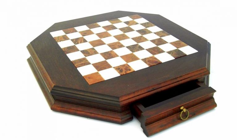 Schachensemble "Persien Superior" Schachbrett Achteckig aus Massivholz