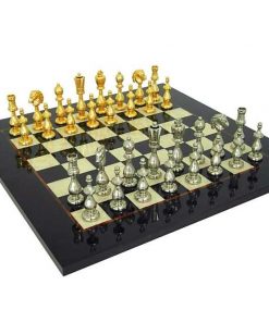 Schachensemble "Arabic Style" Schachbrett aus Ahorn & Schachfiguren aus Metall mit Gold-/Silberschicht