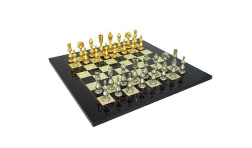 Schachensemble "Arabic Style" Schachbrett aus Ahorn & Schachfiguren aus Metall mit Gold-/Silberschicht