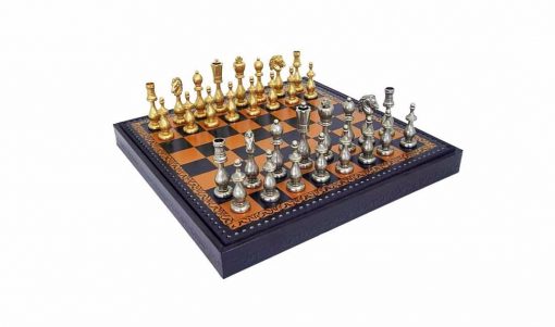 Schachensemble "Arabic Style II" Schachbrett aus Kunstleder & Schachfiguren aus massivem Metall