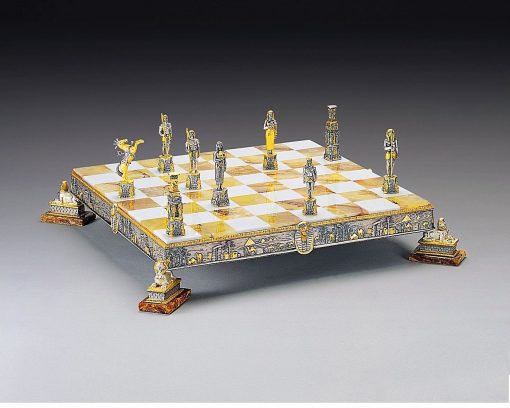 Schachensemble "Altes Ägypten Tutanchamun" Schachbrett und Schachfiguren aus Bronze