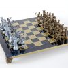 Schachensemble "Bogenschützen IX" Großes Schachset Braun&Blau & Schachbrett Gold/Blau