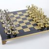 Schachensemble "Bogenschützen V" Großes Schachset Gold/Silber & Schachbrett Blau/Gold