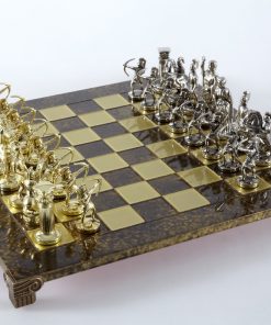 Schachensemble "Bogenschützen VI" Großes Schachset Gold/Silber & Schachbrett Braun/Gold
