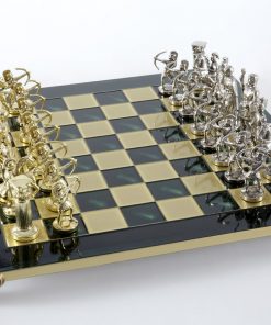 Schachensemble "Bogenschützen VII" Großes Schachset Gold/Silber & Schachbrett Grün/Gold
