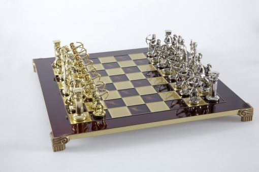 Schachensemble "Bogenschützen VIII" Großes Schachset Gold/Silber & Schachbrett Rot/Gold