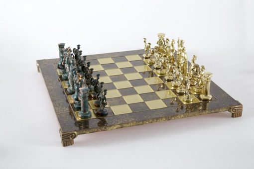 "Römisches und griechisches Zeitalter XV" Schachspiel Groß Metall Gold und Grün und Schachbrett Braun