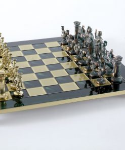 "Römisches und griechisches Zeitalter XIV" Schachspiel Groß Metall Gold und Grün und Schachbrett Grün
