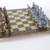 "Römisches und griechisches Zeitalter XVIII" Schachspiel Groß Metall Blau und Braun und Schachbrett Braun
