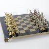 "Römisches und griechisches Zeitalter XI" Schachspiel Groß Metall Gold und Silber und Schachbrett Blau
