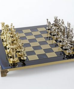 "Römisches und griechisches Zeitalter XI" Schachspiel Groß Metall Gold und Silber und Schachbrett Blau