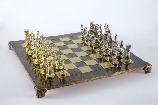 "Römisches und griechisches Zeitalter XVI" Schachspiel Groß Metall Gold und Silber und Schachbrett Braun