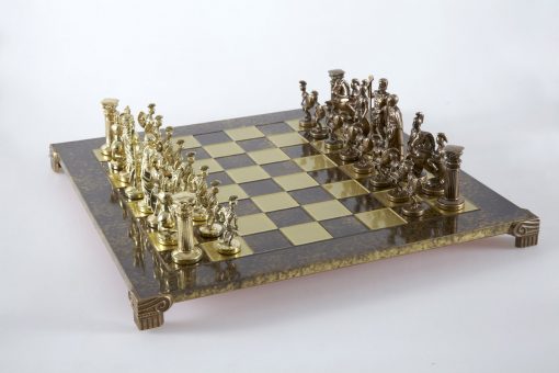"Römisches und griechisches Zeitalter XXXII" Schachspiel Groß Metall Gold/Braun und Schachbrett Braun