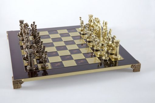 "Römisches und griechisches Zeitalter XIX" Schachspiel Groß Metall Gold und Braun und Schachbrett Rot