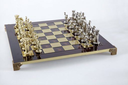"Römisches und griechisches Zeitalter XIII" Schachspiel Groß Metall Gold und Silber und Schachbrett Rot