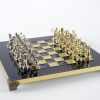 Schachensemble "Bogenschützen III" Schachset aus Metall Gold/Silber & Schachbrett Gold/Blau