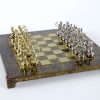 Schachensemble "Bogenschützen IV" Schachset aus Metall Gold/Silber & Schachbrett Braun/Gold