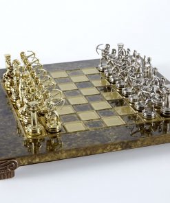 Schachensemble "Bogenschützen IV" Schachset aus Metall Gold/Silber & Schachbrett Braun/Gold