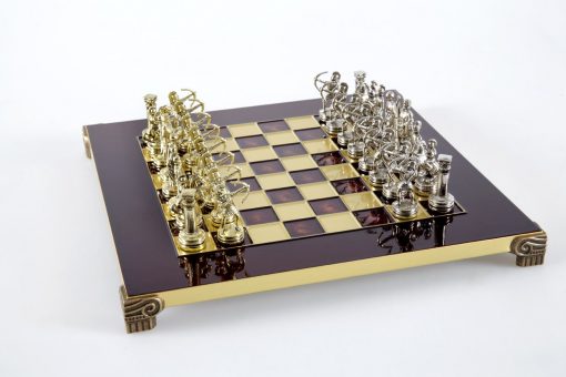Schachensemble "Bogenschützen II" Schachset aus Metall Gold/Silber & Schachbrett Gold/Rot