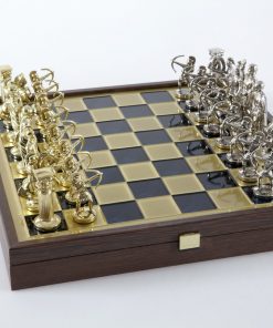 Schachensemble "Bogenschützen XI" Großes Schachset Gold/Silber & Schachbrett Gold/Blau mit Aufbewahrungsfach