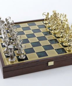 Schachensemble "Bogenschützen XIV" Großes Schachset Gold/Silber & Schachbrett Gold/Grün mit Aufbewahrungsfach