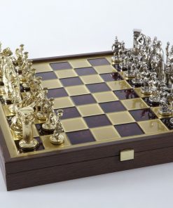 "Römisches und griechisches Zeitalter XXIX" Schachspiel Groß Metall Gold/Silber und Schachbrett Rot/Gold mit Stauraum im Inneren