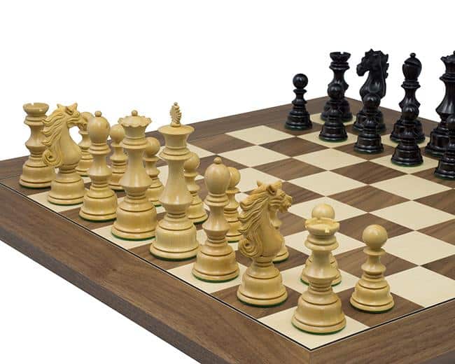 Sammlerserie Staunton-Meghdoot Schachfiguren aus Ebenholz und Sheeshamholz 