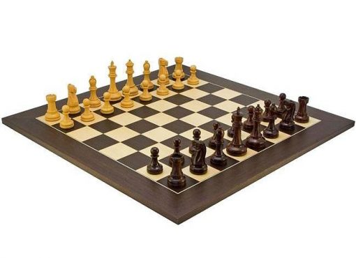 Schachensemble "Broadbase II" Schachbrett aus Wenge und Ahorn & Schachfiguren aus Rosenholz
