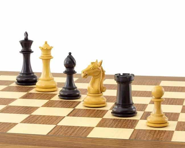 Schach - Brettkasten aus Muschelahorn mit Hornfiguren (weltweit