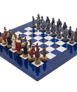 Schachensemble "Camelot König Artus VIII" Schachbrett aus Ahorn Blau & Schachfiguren aus Kunstharz