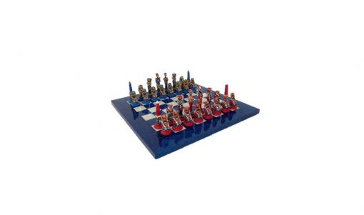 Schachensemble "Ägypten III" Schachbrett aus Ahornholz & Schachfiguren aus Metall Massiv Handbemalt