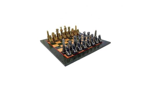 Schachensemble "Ägypten" Schachbrett aus Ahornholz & Schachfiguren aus Metall Massiv