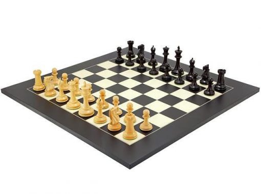 Schachensemble "Alter Englischer Stil II" Schachbrett aus Ahornholz & Schachfiguren aus Ebenholz