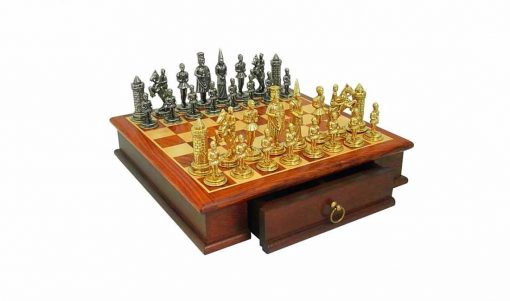 Schachensemble "Camelot König Artus I" Schachbrett aus Rosenholz &  Schachfiguren aus Metall Massiv