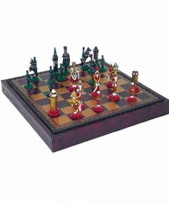 Schachensemble "Camelot König Artus III" Schachbrett aus Kunstleder & Schachfiguren aus Metall Handbemalt