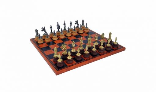 Schachensemble "Camelot König Artus IV" Schachbrett aus Kunstleder & Schachfiguren aus Metall und Holz Massiv