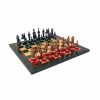 Schachensemble "Camelot König Artus V" Schachbrett aus Ahorn Olivefarben & Schachfiguren aus  Metall Massiv Handbemalt
