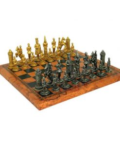 Schachensemble "Camelot VII" Schachbrett aus Kunstleder & Schachfiguren aus Metall Massiv