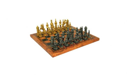 Schachensemble "Camelot VII" Schachbrett aus Kunstleder & Schachfiguren aus Metall Massiv