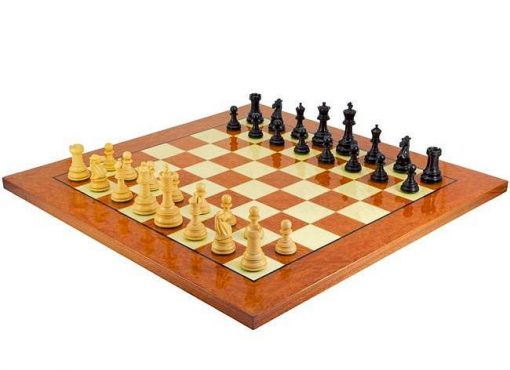Schachensemble "Cheltenham Luxus" Schachbrett aus Ulme und Ahornwurzel Lackiert & Schachfiguren aus Ebenholz