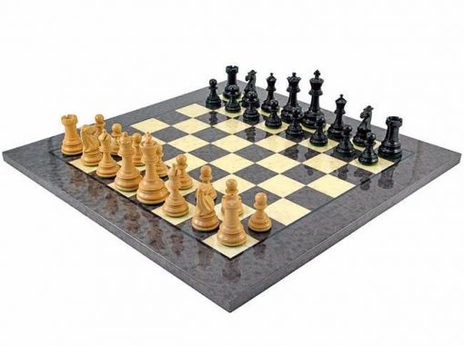 Schachensemble "Cheltenham" Schachbrett aus Bruyère- und Ulmenholz Lackiert & Schachfiguren aus Ebenholz