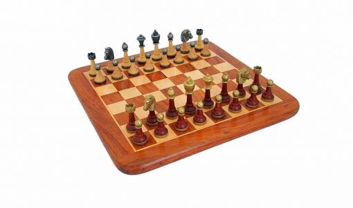 Schachensemble "Classic II" Schachbrett aus Rosenholz und Ahorn Glänzend & Schachfiguren aus Metall und Holz Massiv