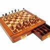 Schachensemble "Classic III" Schachbrett aus goldenem Rosenholz und Ahorn & Schachfiguren aus Holz Massiv und Metall