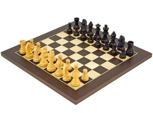 Schachensemble "Classic Wenge" Schachbrett aus Wenge und Ahorn & Schachfiguren aus ebonisiertem Buchsbaum