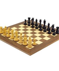 Schachensemble "Colombus" Schachbrett aus Nussbaum und Ahorn & Schachfiguren aus Ebenholz