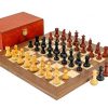 Schachensemble "Drei Kronen" Schachbrett aus Nussbaum- und Ahornholz & 3x16 Schachfiguren aus Ebenholz