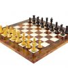 Schachensemble "Elite" Schachbrett aus Ulmen- und Bruyèreholz  & Schachfiguren aus Ebenholz