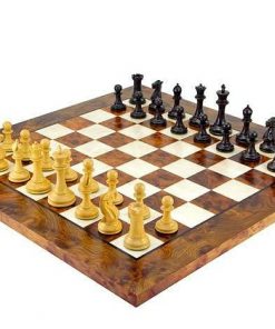Schachensemble "Elite" Schachbrett aus Ulmen- und Bruyèreholz  & Schachfiguren aus Ebenholz