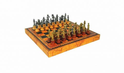 Schachensemble "Florentiner II" Schachbrett aus Kunstleder & Schcachfiguren aus Holz und Metall Massiv